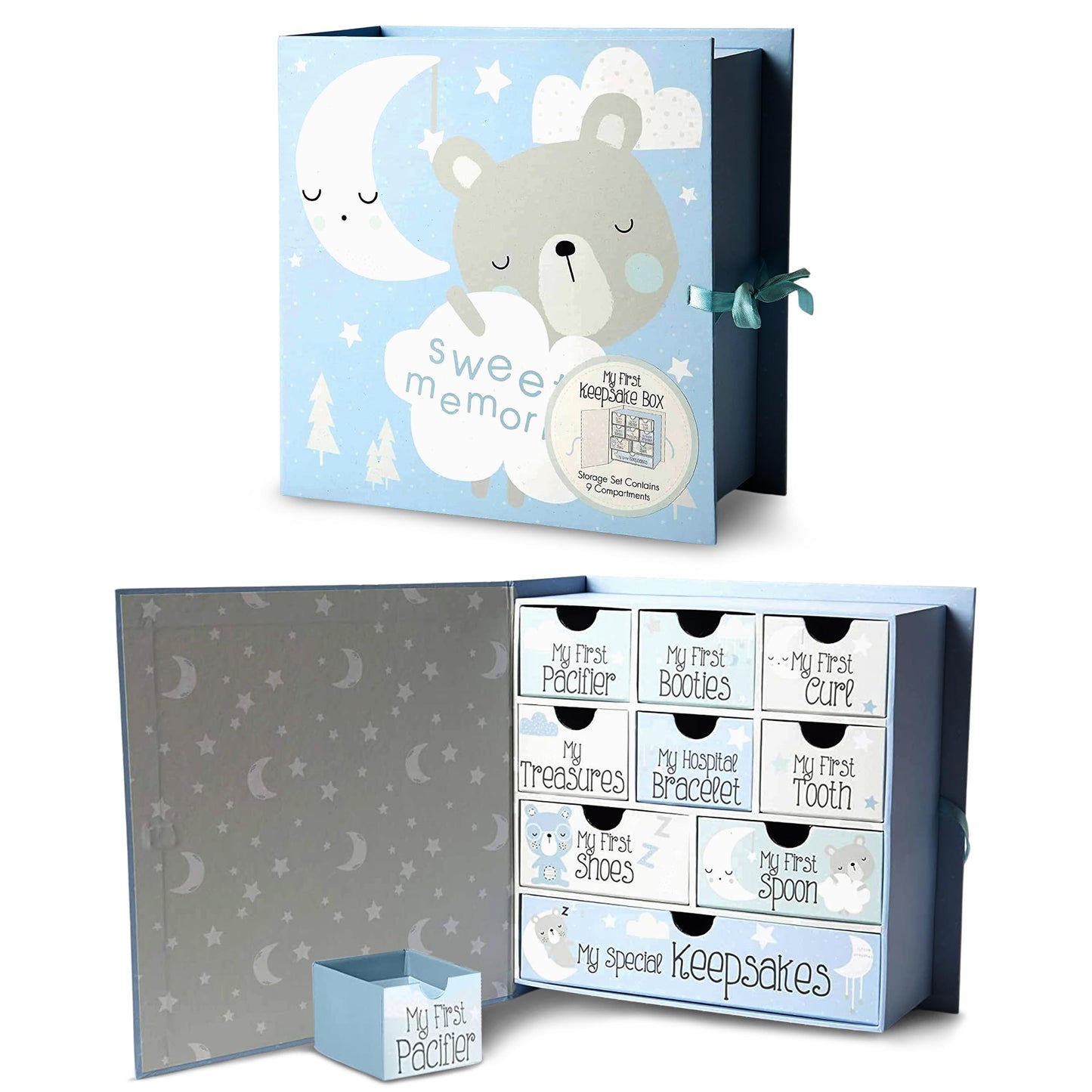 VOTUM Baby Keepsake Box for Treasured Memories, Fairytale - Lightweight, Handcrafted Baby Boxes with 9 Labeled Compartments for First Memories - Gender Neutral Baby Shower Gifts for Girls, Boys