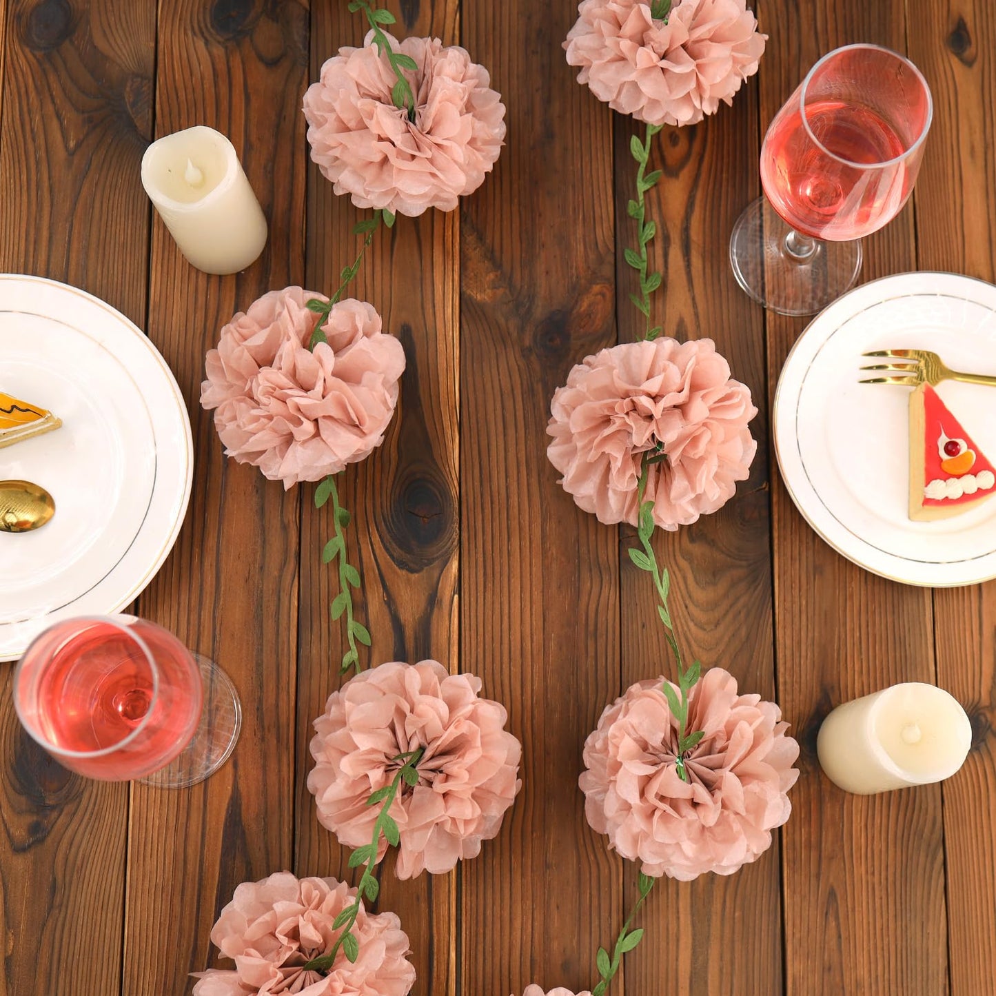 Nude Tissue Paper Pom Pom Garlands, Paper Flowers for Birthday Decorations, Baby Shower, Wedding Engagement, Bridal Shower, Spring Summer Party Decorations