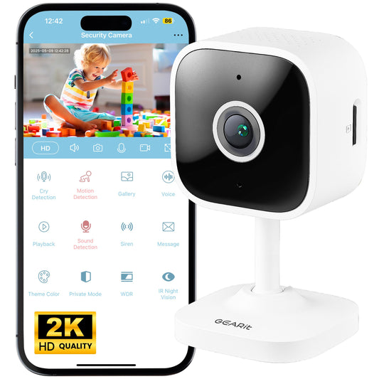 GEARit Baby Monitor with Camera & Audio 2K Video with Motion & Crying Detection, 2 Way Audio Easy WiFi Setup, Remote Monitoring - Easy to Set Crib Monitor with Adjustable Stand