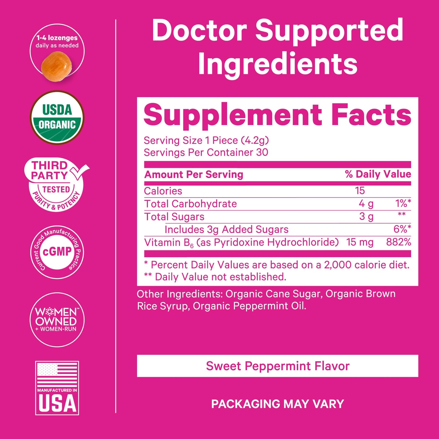 Pink Stork Organic Peppermint Sweets for Morning Sickness and Motion Sickness Support, Added Vitamin B6, 1st Trimester Pregnancy Must Haves - 30 Wrapped Peppermint Candies