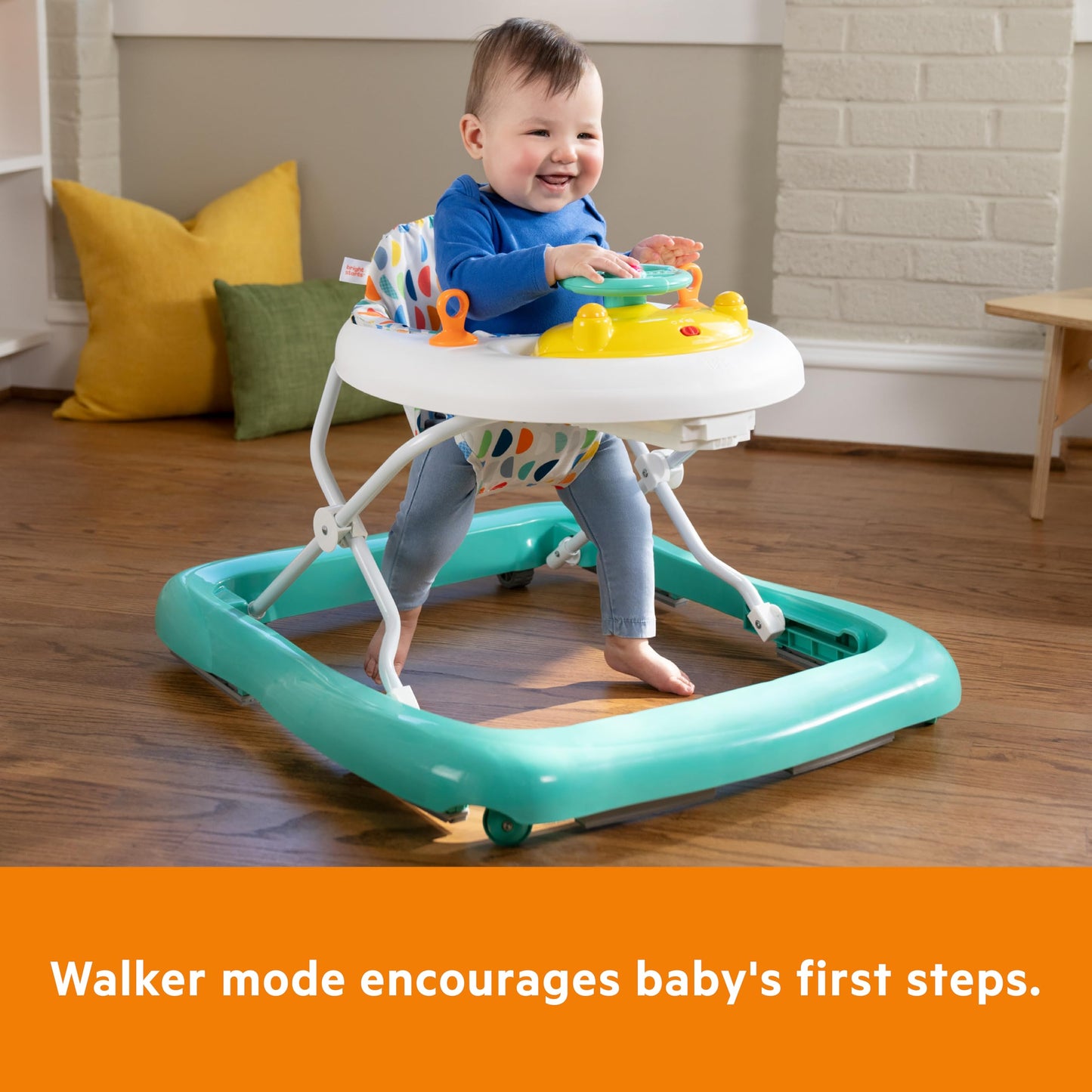 Bright Starts JuneBerry Walk-A-Bout Baby Walker and Entertainer, Removeable Floor Toy, with Easy Fold Frame for Storage, Ages 6 Months +