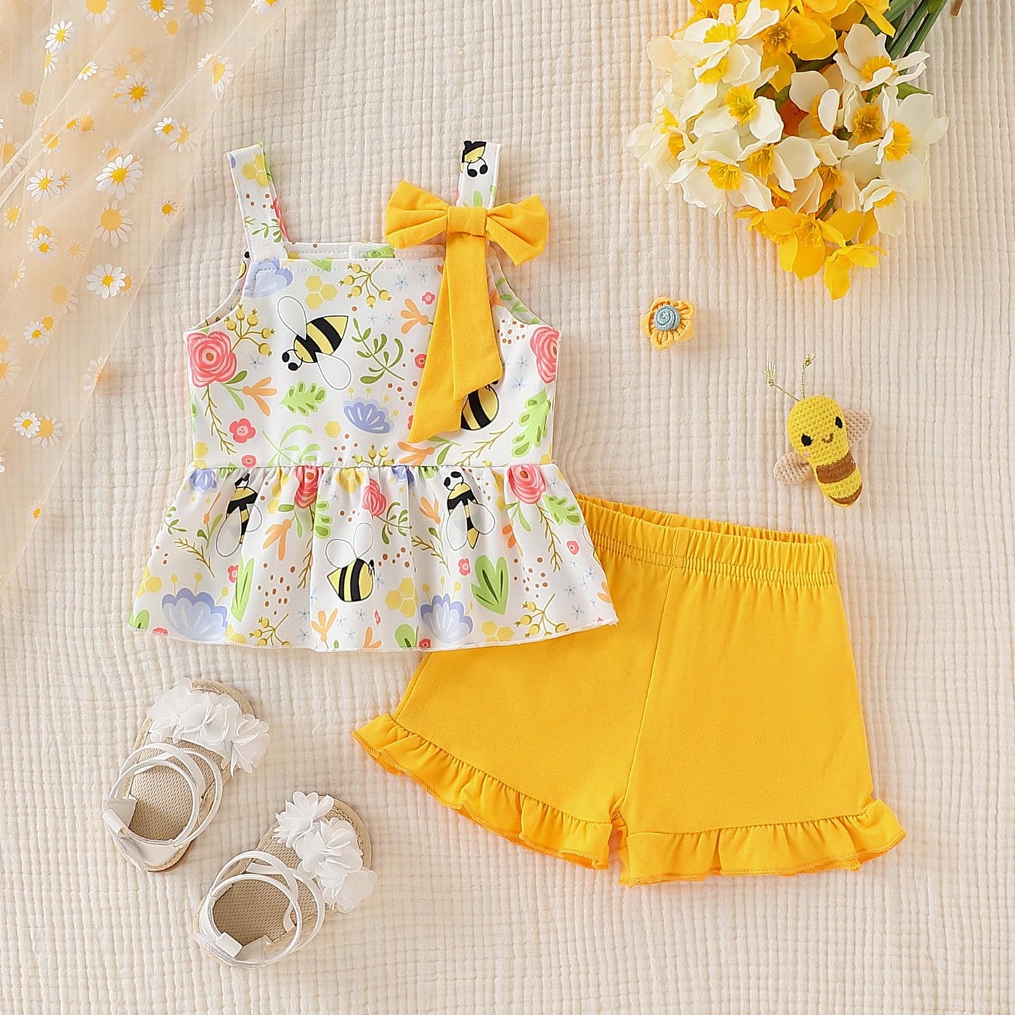 3-18M Newborn Baby Girl Pink Outfits Set Ruffle Sleeve Floral Top + Soild Shorts with Belt