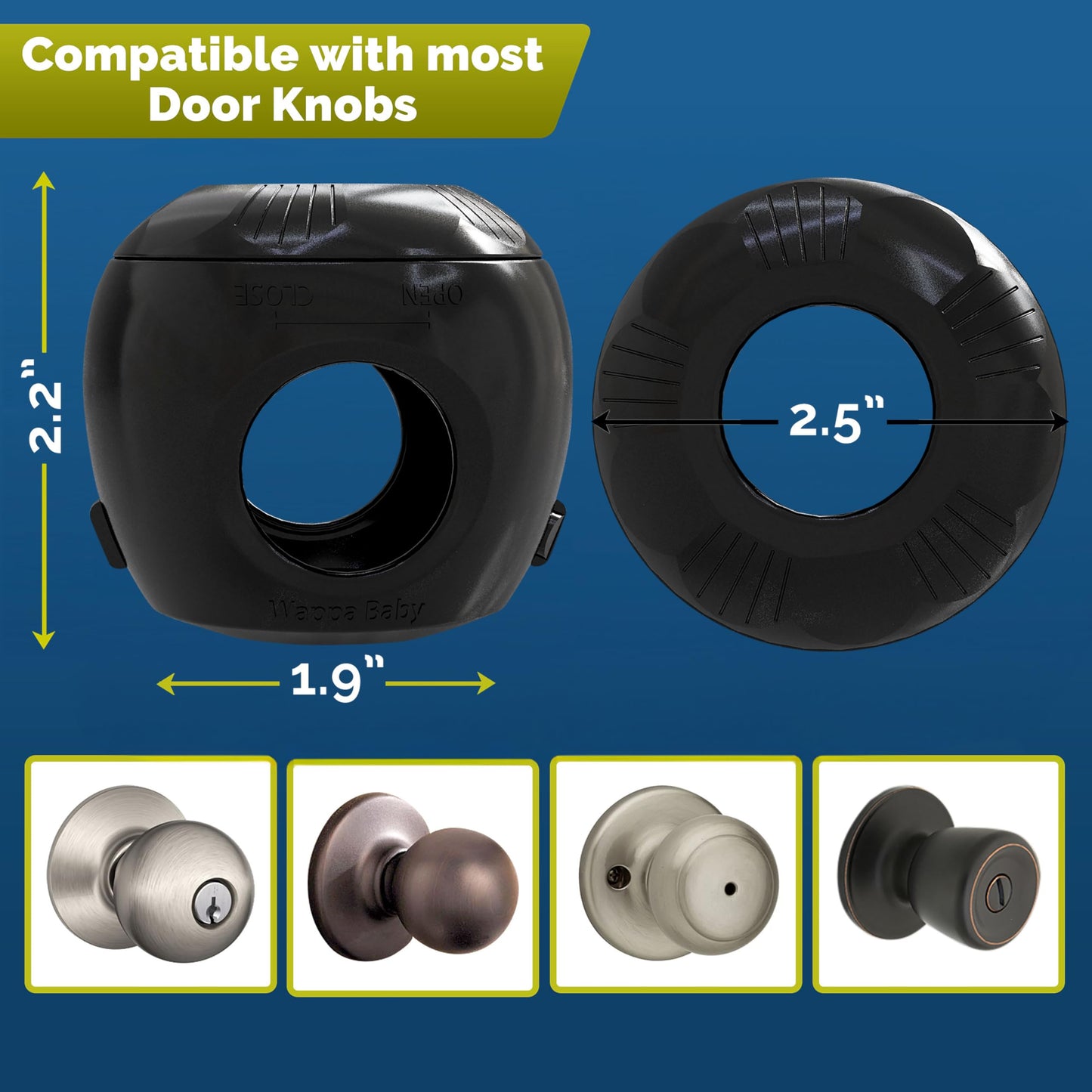 Child Safety Door Knob Cover (4 Pack) Hard-to-Remove Dual-Lock Door Handle Covers for Kids - Reusable Baby Proof Door Knob Locks - Installs Easily, No Tools Needed (White)