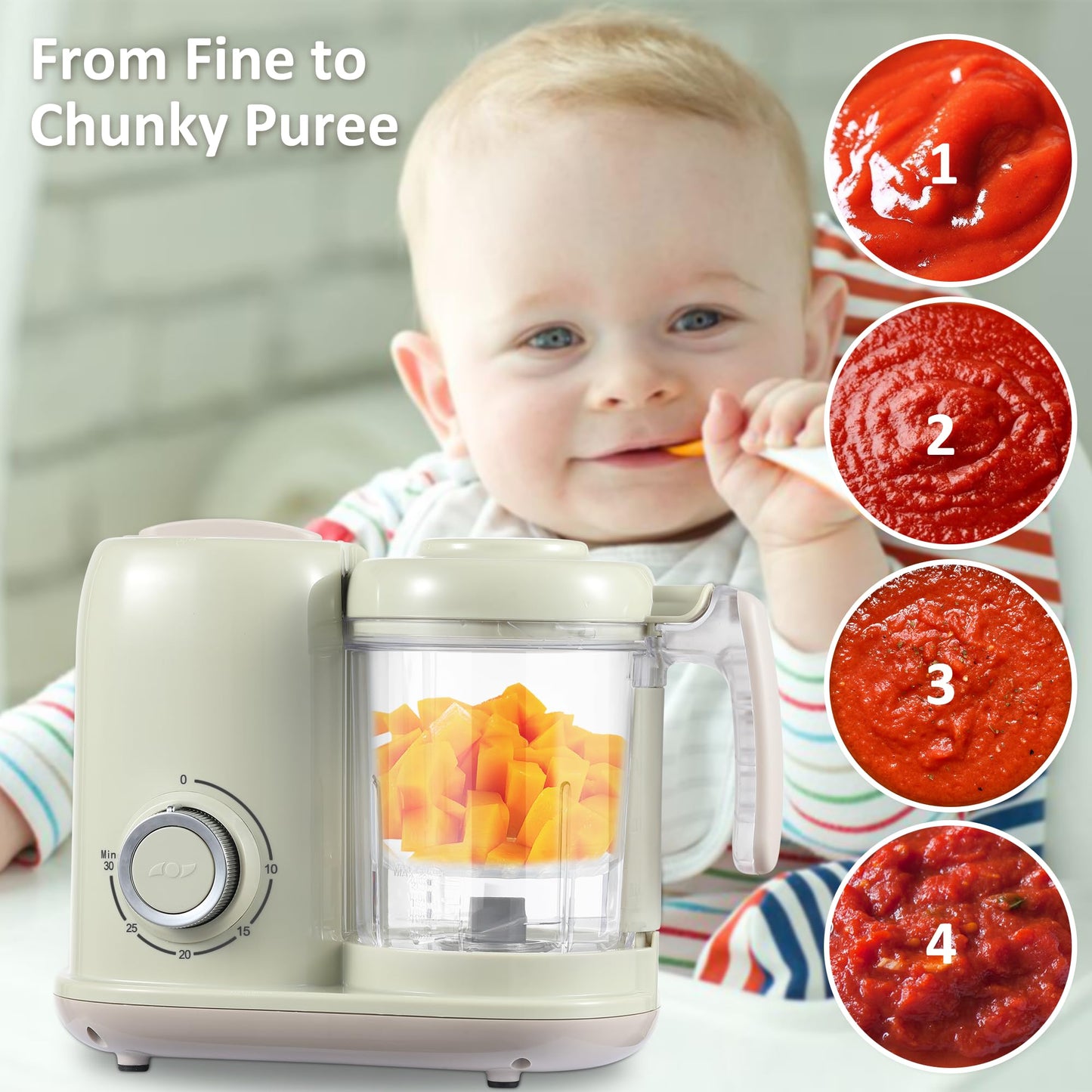 Baby Food Maker, 4 in 1 Baby Food Processor and Steamer, Puree Blender, Multifunctional Baby Puree Maker, Dishwasher Safe, White