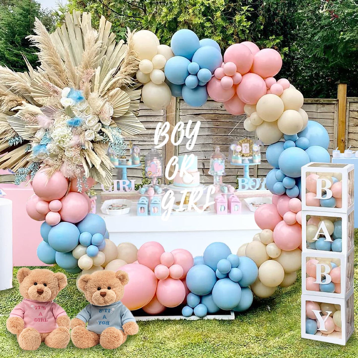 Baby in Bloom Baby Shower Decorations - 116pcs Pink and Sage Green Balloon Arch Kit, BABY in Bloom Backdrop and Baby Boxes with Letters for Pink Floral Baby Shower Decorations for Girl