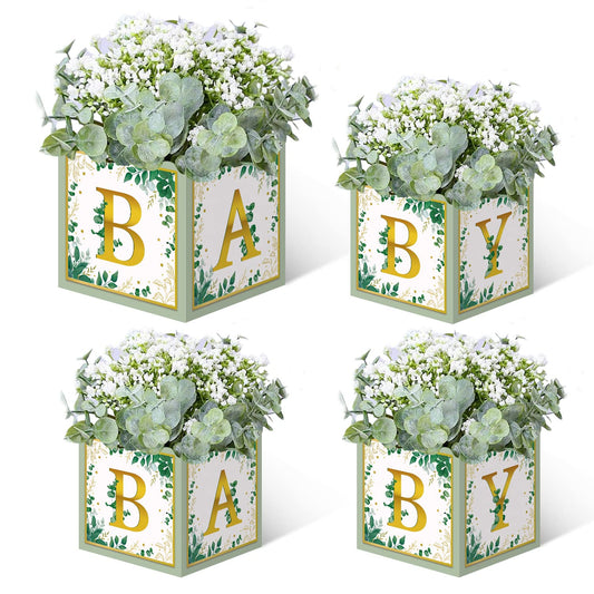 TSVATE Pink Baby Shower Boxes Decorations - 4 Baby Shower Centerpiece Boxes Gender Reveal First Birthday Centerpiece Decors (Without Flowers)
