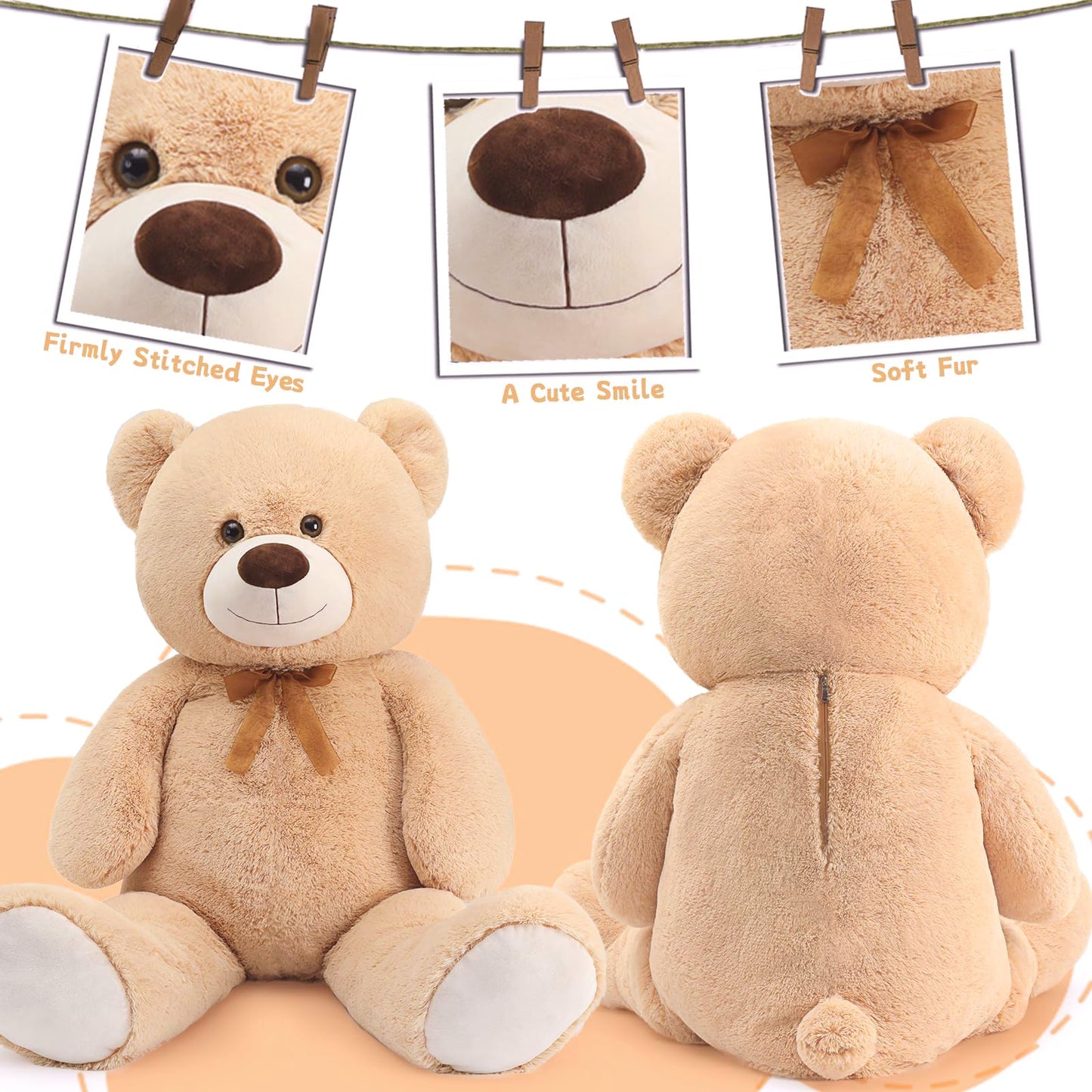 51 inch Big Teddy Bear Cute Giant Stuffed Animals Soft Plush Toy for Girlfriend Kids for Birthday Christmas Valentine's Day