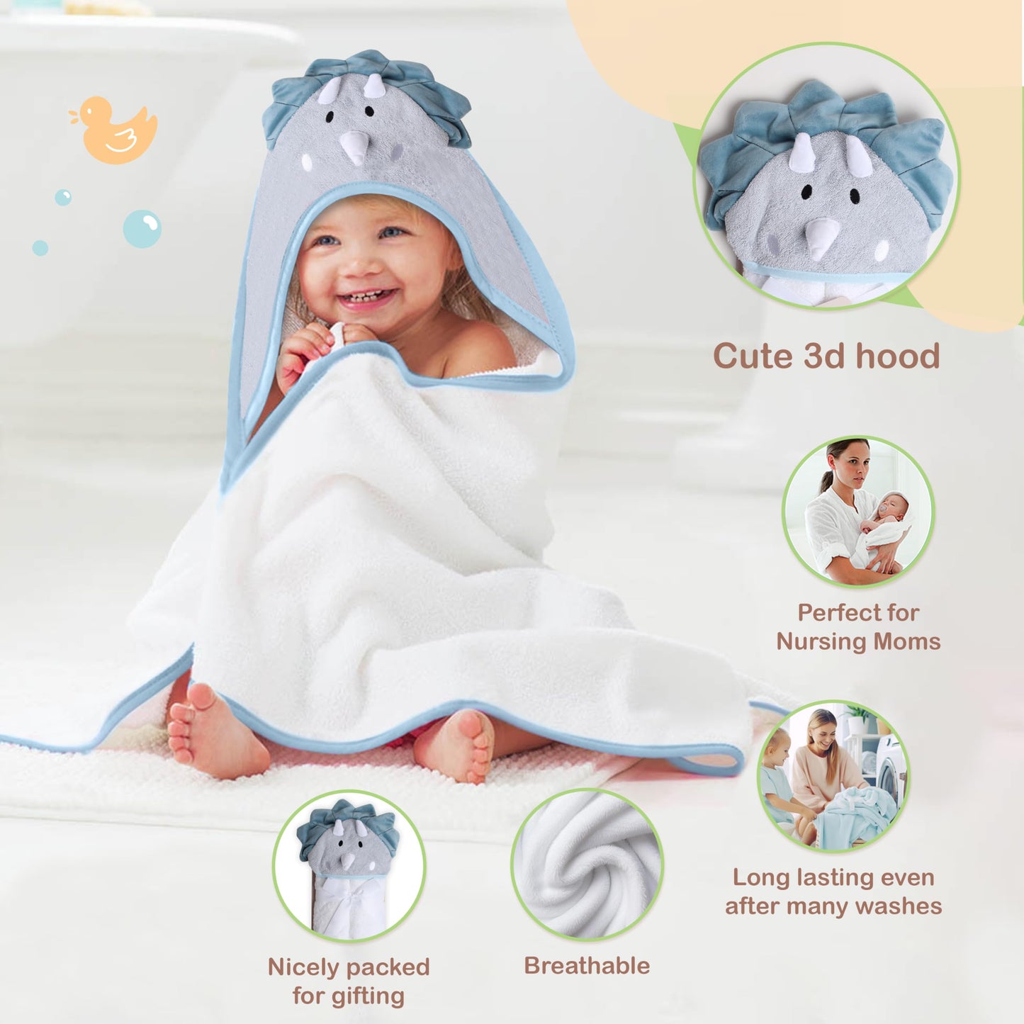 Mother's Choice Baby Hooded Towel - Large 33x33 Inch, 100% Cotton, Ultra-Soft & Absorbent Bath Towel for Newborns, Infants, Boys & Girls (Butterfly)