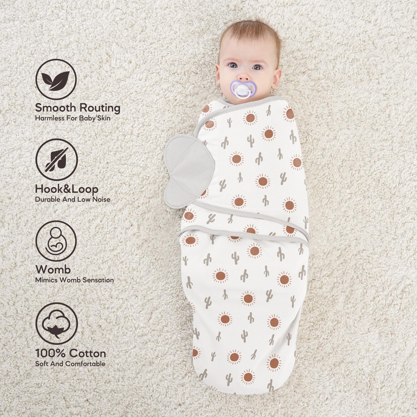 Susurration Swaddles for Newborns, 100% Cotton Baby Swaddle Sleep Sack, with Adjustable Velcro, Breathable and Durable Unisex Swaddle Sleep Sack, 3 Pack