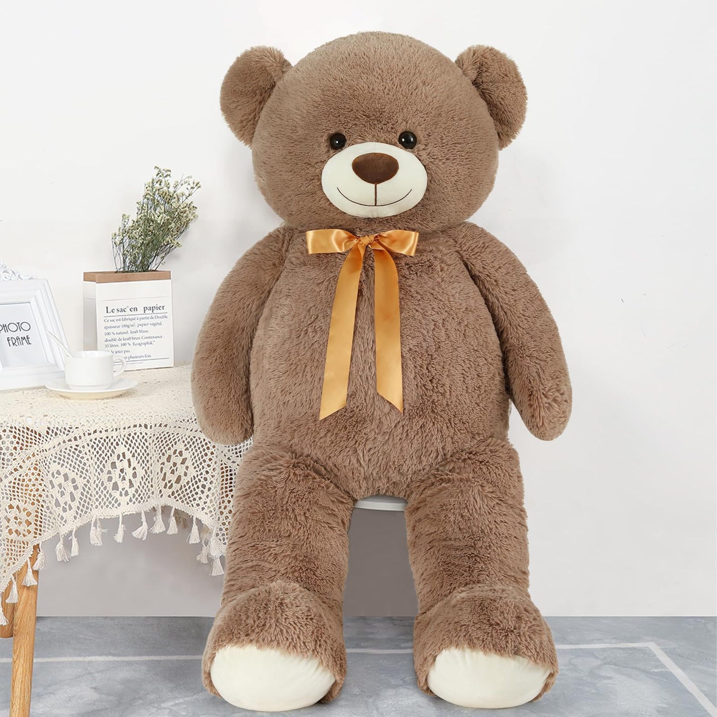 Tezituor 59" Gaint Teddy Bear Stuffed Animal,5ft Life Size Big Teddy Bears,Light Brown Cute Soft Plush Toy,Gifts for Kids Girls Boys Girlfriend Valentine,Christmas,Birthday,Baby Shower,Wedding Party