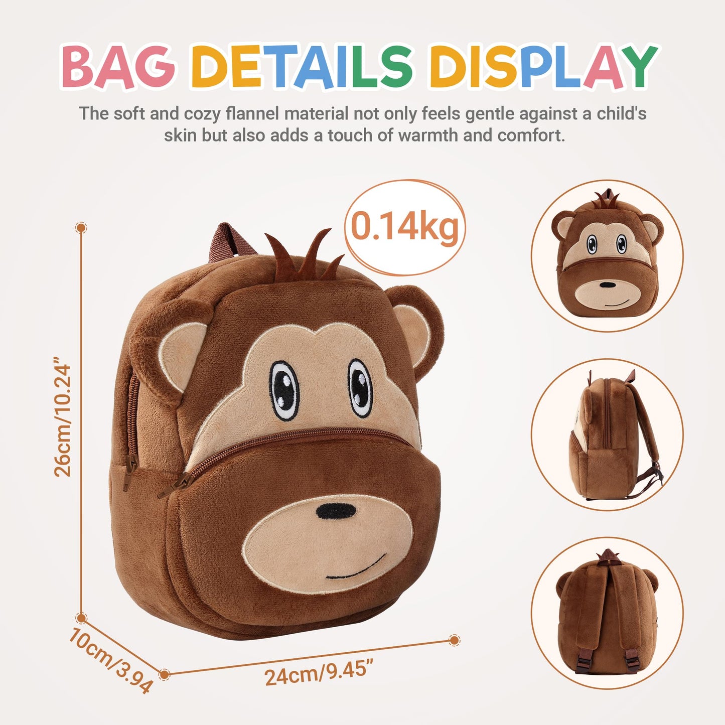 MICHLEY Toddler Backpack Plush Animal SchoolBag Cartoon Girls Travel Bag Mini Baby Daypack for Kids Kindergarten Pre School Bags, Cow