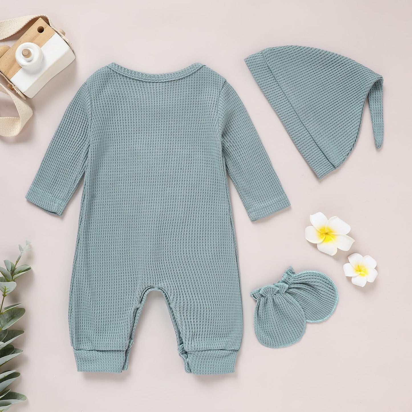 GRNSHTS Newborn Baby Boy Romper Coming Home Outfits Letter Print Bodysuit Jumpsuit+Hat+Gloves 3PCS Clothes Set