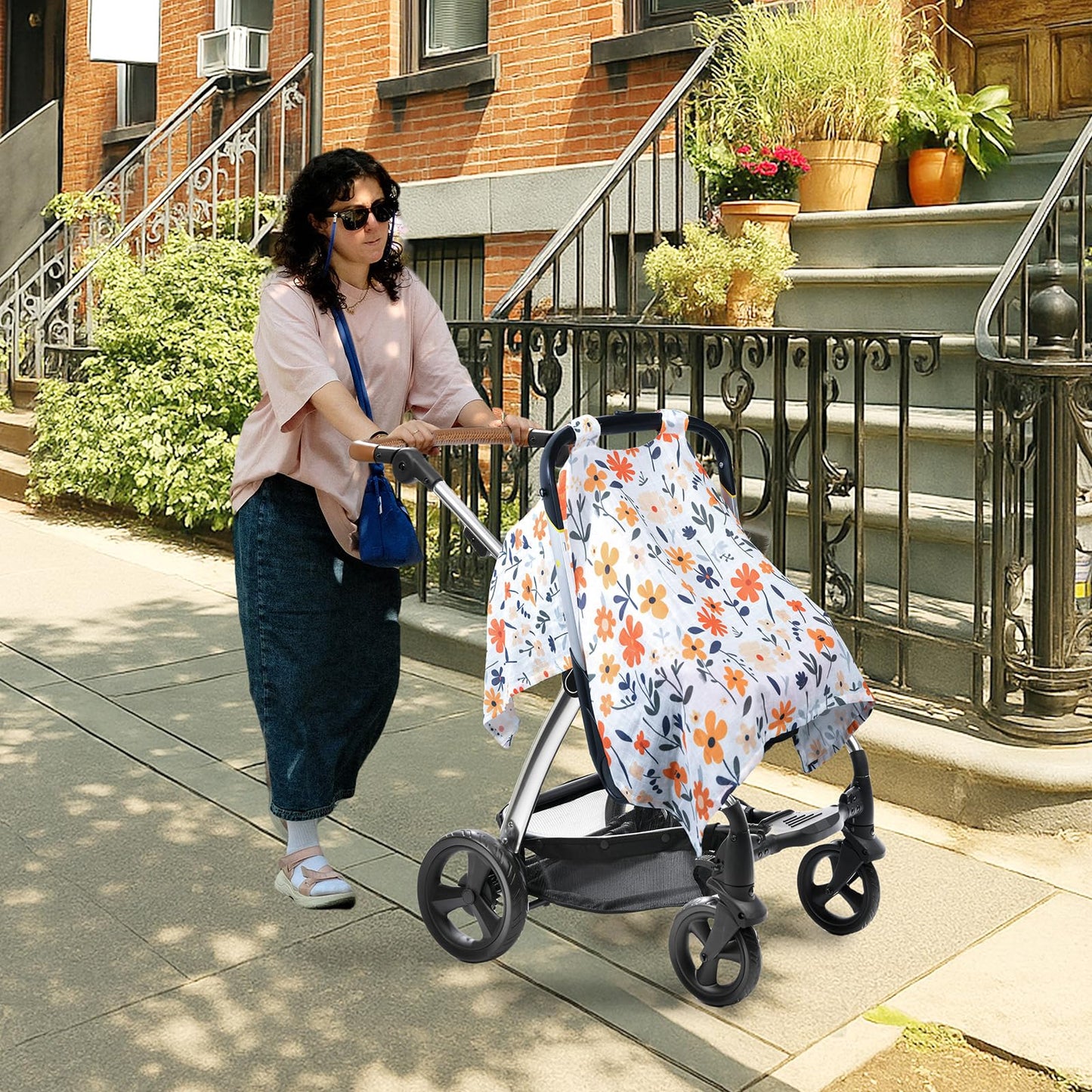 100% Muslin Summer Baby Car Seat Cover, Universal Fit Infant Car Seat Canopy, Breathable & Lightweight Sun, Weather Protection for Boys & Girls