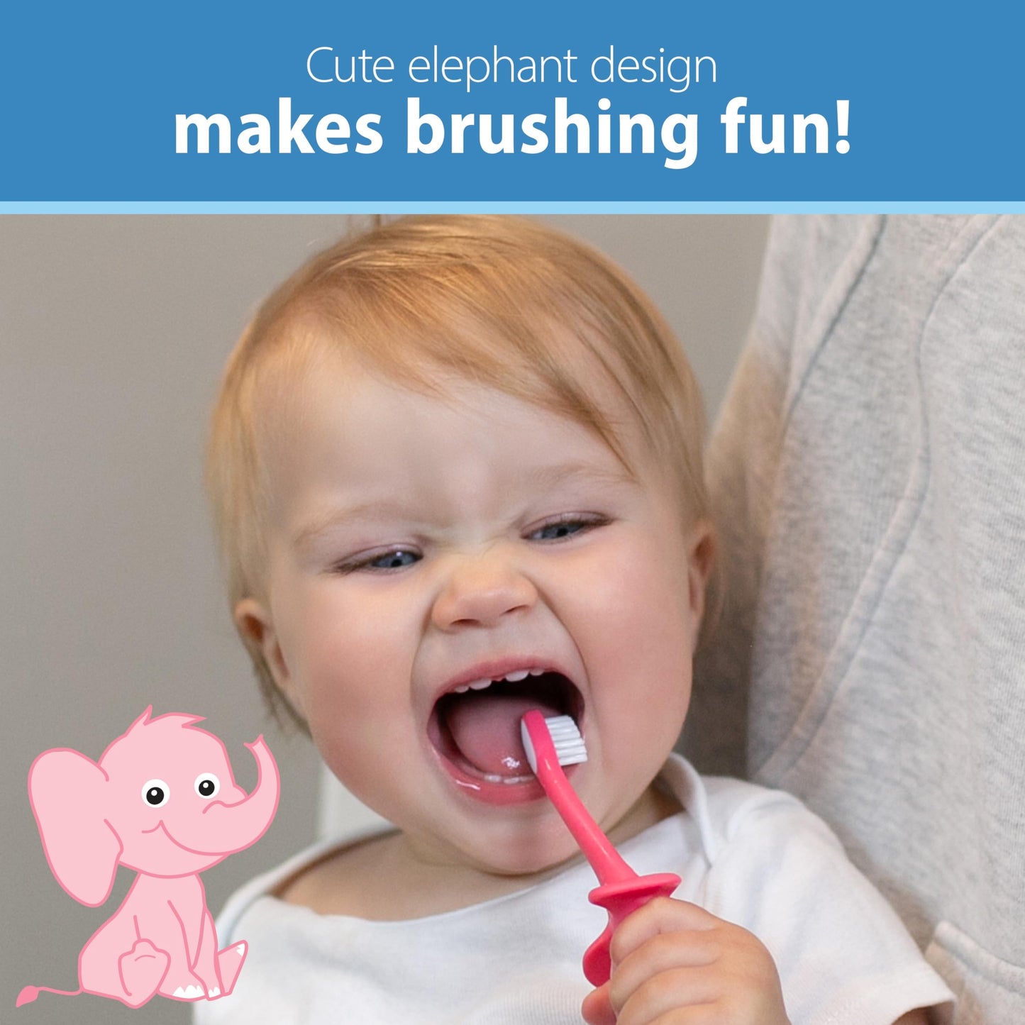 Dr. Brown's Infant-to-Toddler Training Toothbrush, Soft for Baby's First Teeth, Pink Elephant, 0-3 Years (Colors/Styles May Vary)