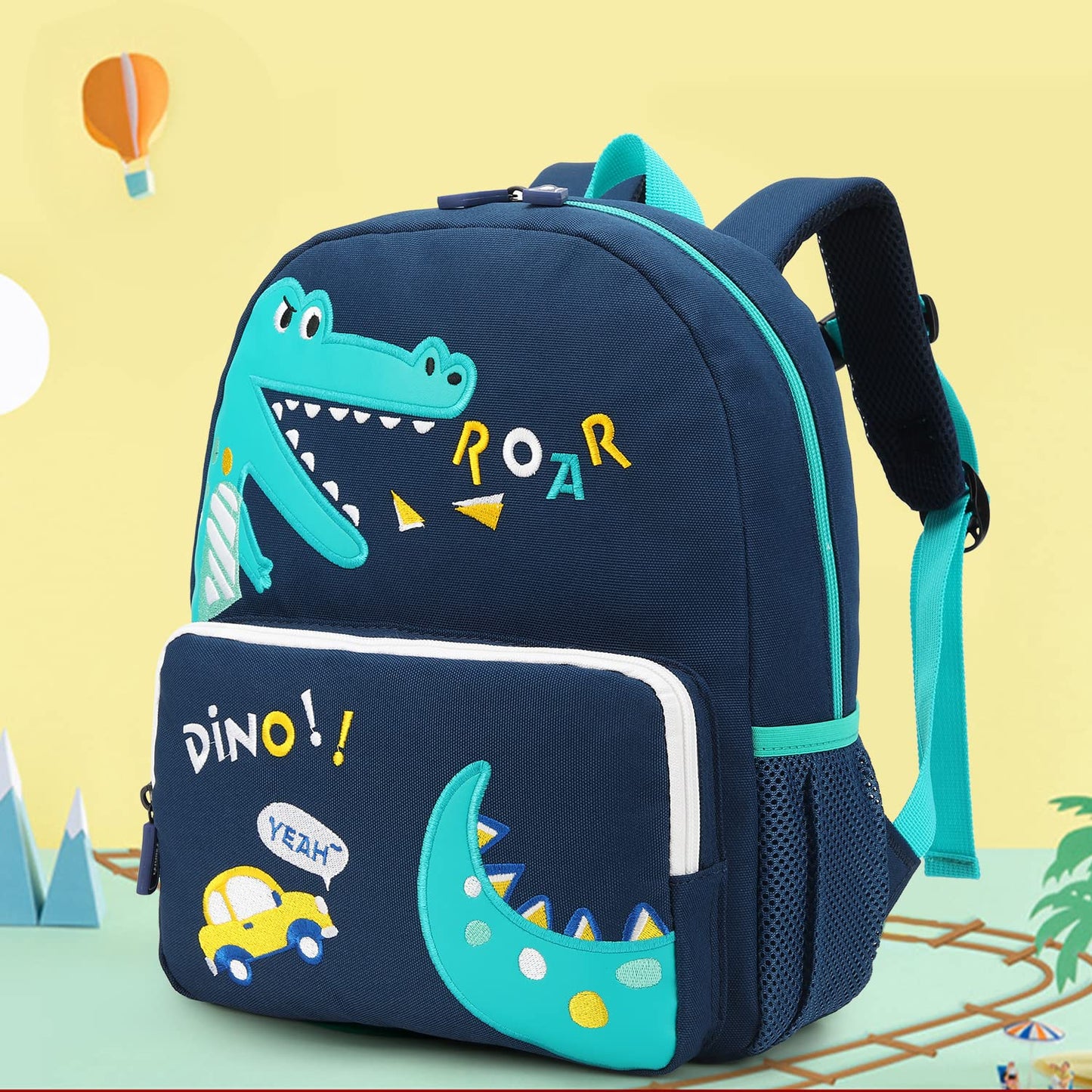 Car Dinosaur Kids Toddler Backpack for Boys and Girls Children Waterproof Preschool Bag(Red Music Party)