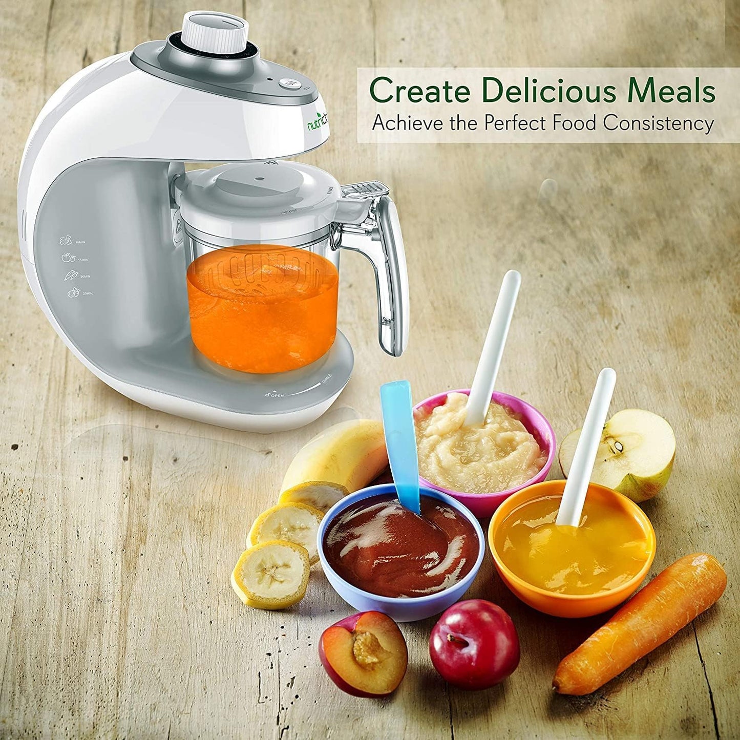NutriChef Baby Food Maker | 2-in-1 Steam Cooker & Puree Blender | Adjustable Steam Timer | Blend Organic Food for Babies, Infants & Toddlers | Includes Dishwasher Safe Steam Basket & Bowl