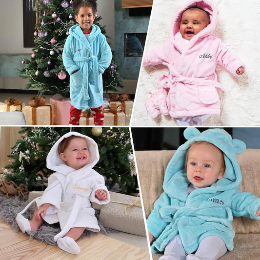 Personalized Flannel Kids Robes for Boys & Girls, BUGMKCS Customized Baby Toddler Cotton Premium Boys Robe with Embroidered Name, Cute Bear Spa Robe Girls Bathrobe, Perfect Gifts for Birthday, Christmas