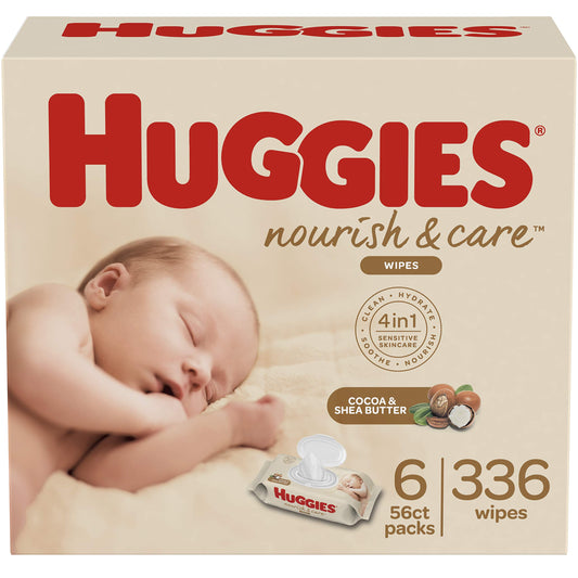 Huggies Nourish & Care Scented Baby Wipes, 3 Flip-Top Packs (168 Wipes Total)
