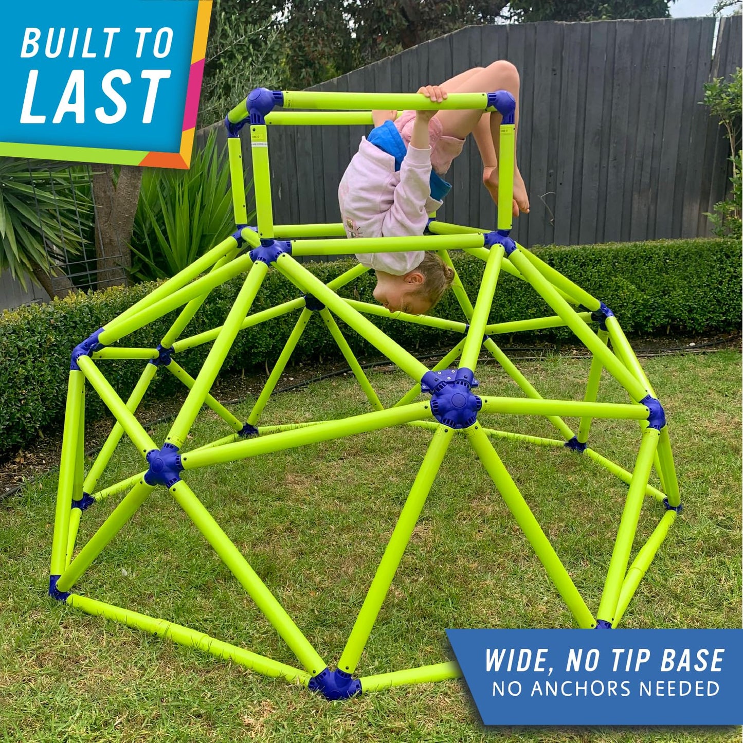 Eezy Peezy Mega Pyramid Monkey Bars Climbing Tower Active Outdoor Fun for Kids Ages 3 to 8 Years Old, Blue/Green