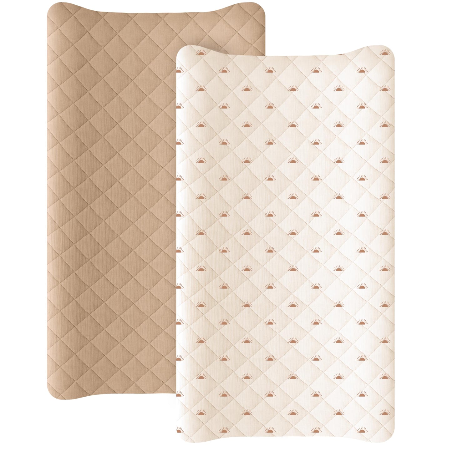 Konssy Waterproof Muslin Changing Pad Cover 2 Pack, Quilted Cotton Fitted Diaper Chang Table Cover, Soft Changing Pad Sheets for Girls Boys (Blossom,Pink)
