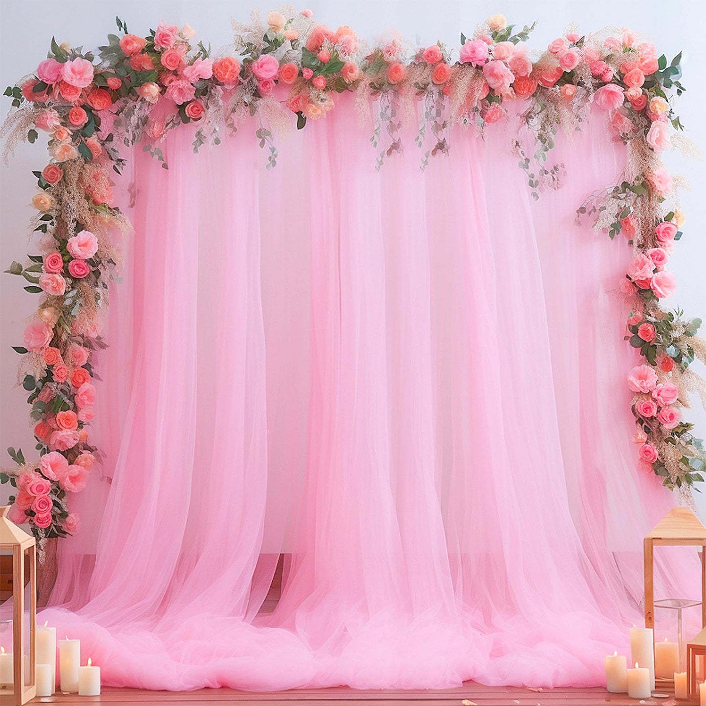 Champagne Tulle Backdrop Curtain for Parties Wedding 10ft×8ft Champagne Sheer Backdrop Curtains for Baby Shower Bridal Shower Reception Birthday Party Christmas Photoshoot Decorations 2 Panels