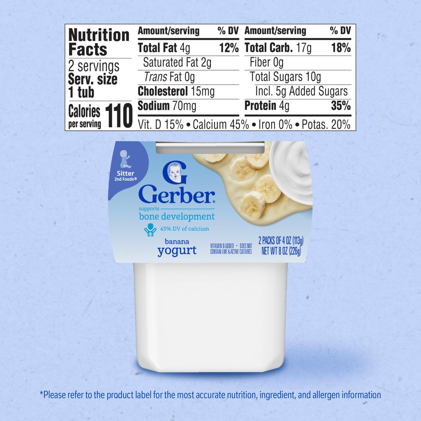 Gerber Baby Food, Yogurt Blends Snack, Banana, 2nd Foods, Baby Snacks, Baby Yogurt, Baby Food Stage 2, No Artificial Flavors or Sweeteners, No Preservatives, 4 oz Tubs (Pack of 2)
