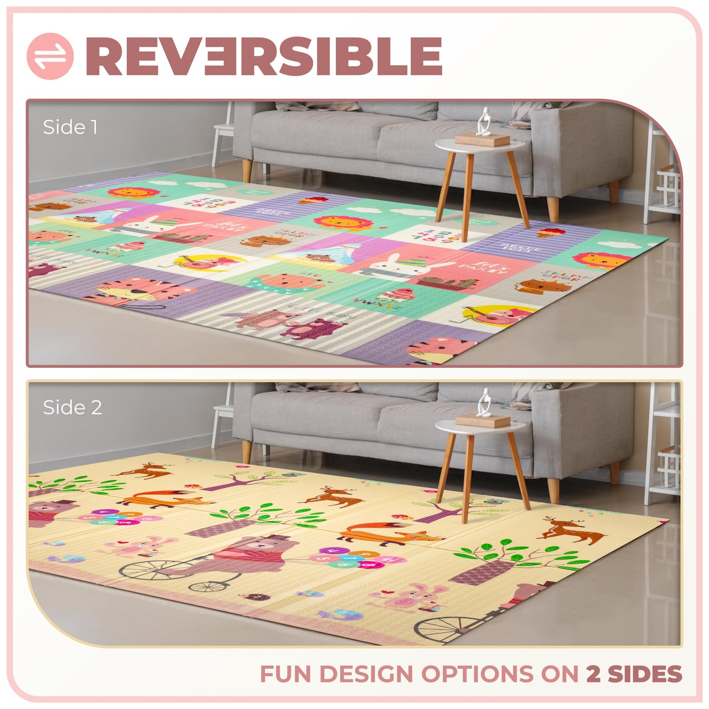 Sorbus Foldable Baby Play Mat, Kids Foam Mats for Floor with Travel Bag - Waterproof Foldable Play Mats for Babies, Infants, Toddlers, and Kids Playtime & Tummy Time 78x70x0.4 (Safari Party)