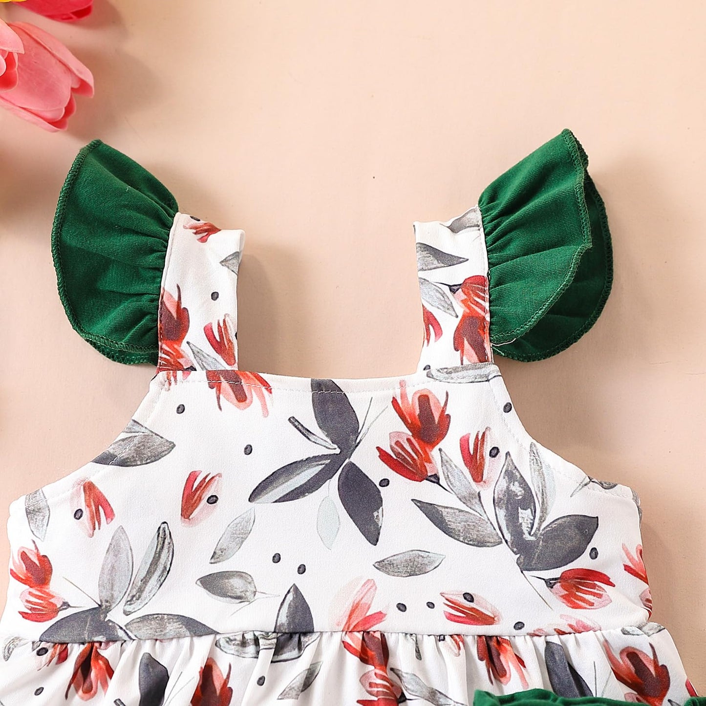 3-18M Newborn Baby Girl Pink Outfits Set Ruffle Sleeve Floral Top + Soild Shorts with Belt