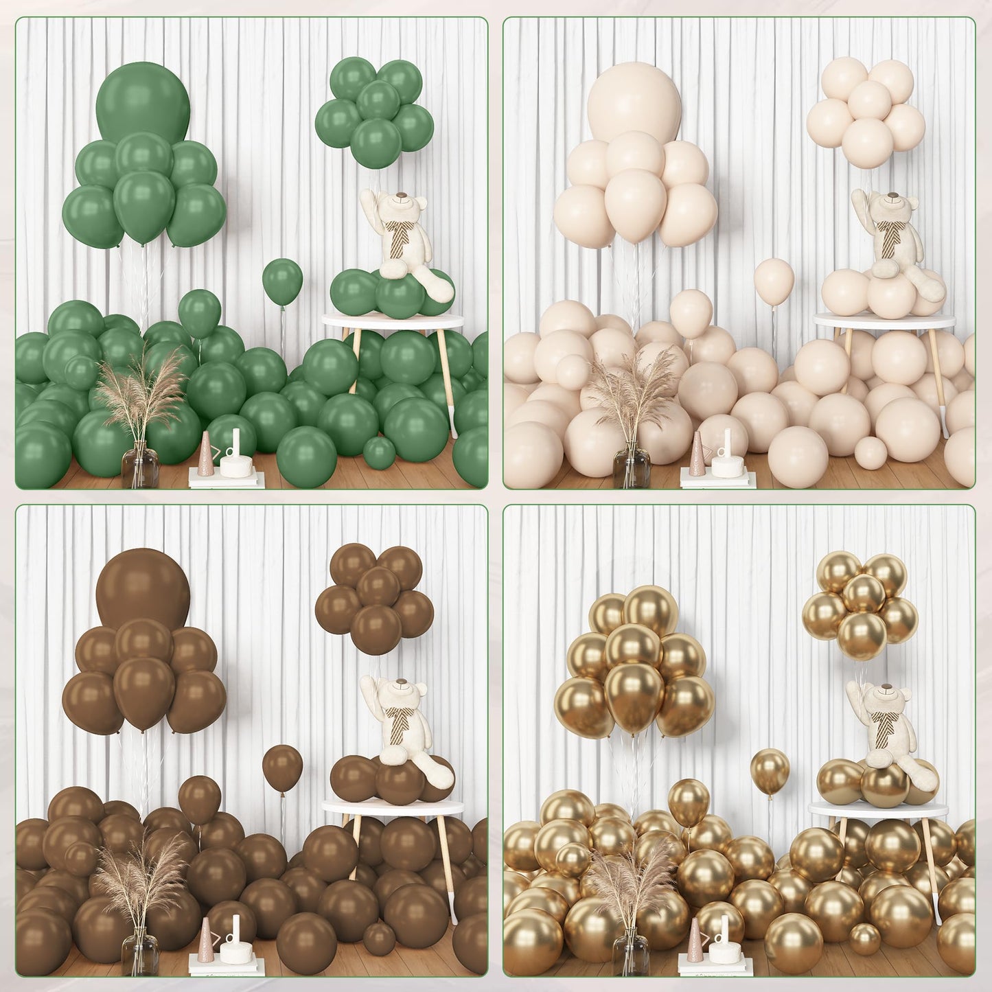 Amandir 153pcs Sage Green Balloon Garland Arch Kit, Different Sizes 18 12 10 5 inch Green Blush Gold Latex Metallic Confetti Gold Balloons for Birthday Baby Shower Wedding Safari Forest Decorations