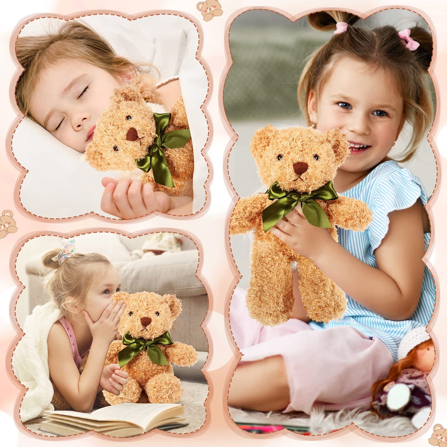 HyDren 6 Pcs Bear Stuffed Animal Plush Toys Soft Plush Dolls Bear Sleeping and Playing Toys for Baby Shower Decoration Boy(Fuzzy Style,Brown)