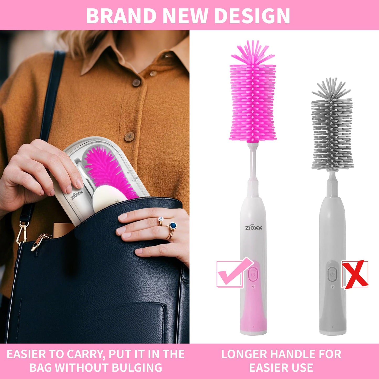 Electric Bottle Brush Cleaner New Upgrade, Portable Electric Baby Bottle Brush Cleaner for Travel, Travel Bottle Cleaner Kit with Nipple & Straw Brush, Perfect Mom Essentials After Birth Gift, Green