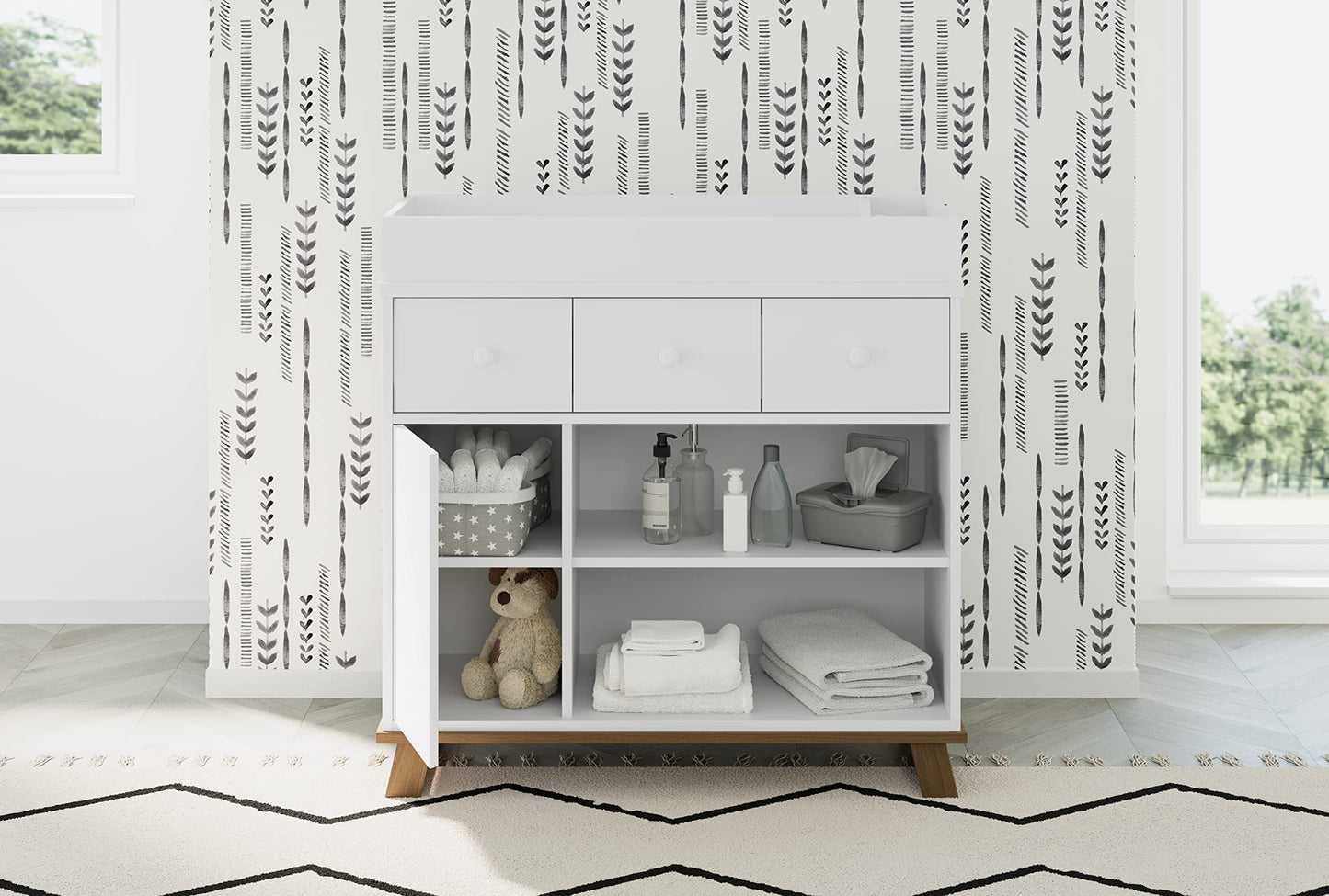 Storkcraft Modern Nursery Changing Table Dresser (White with White) – GREENGUARD Gold Certified, Dresser for Nursery, Changing Table With Drawers