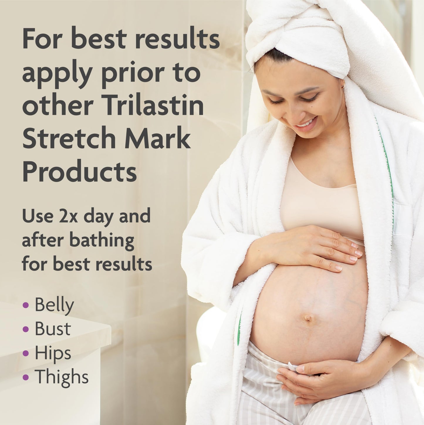 TriLASTIN Maternity Stretch Mark Prevention Cream - Paraben-Free, Hypoallergenic, and Safe for Pregnancy - Stretch Mark Formula for Pregnant Women - 4 Oz Belly Cream for Pregnant Women