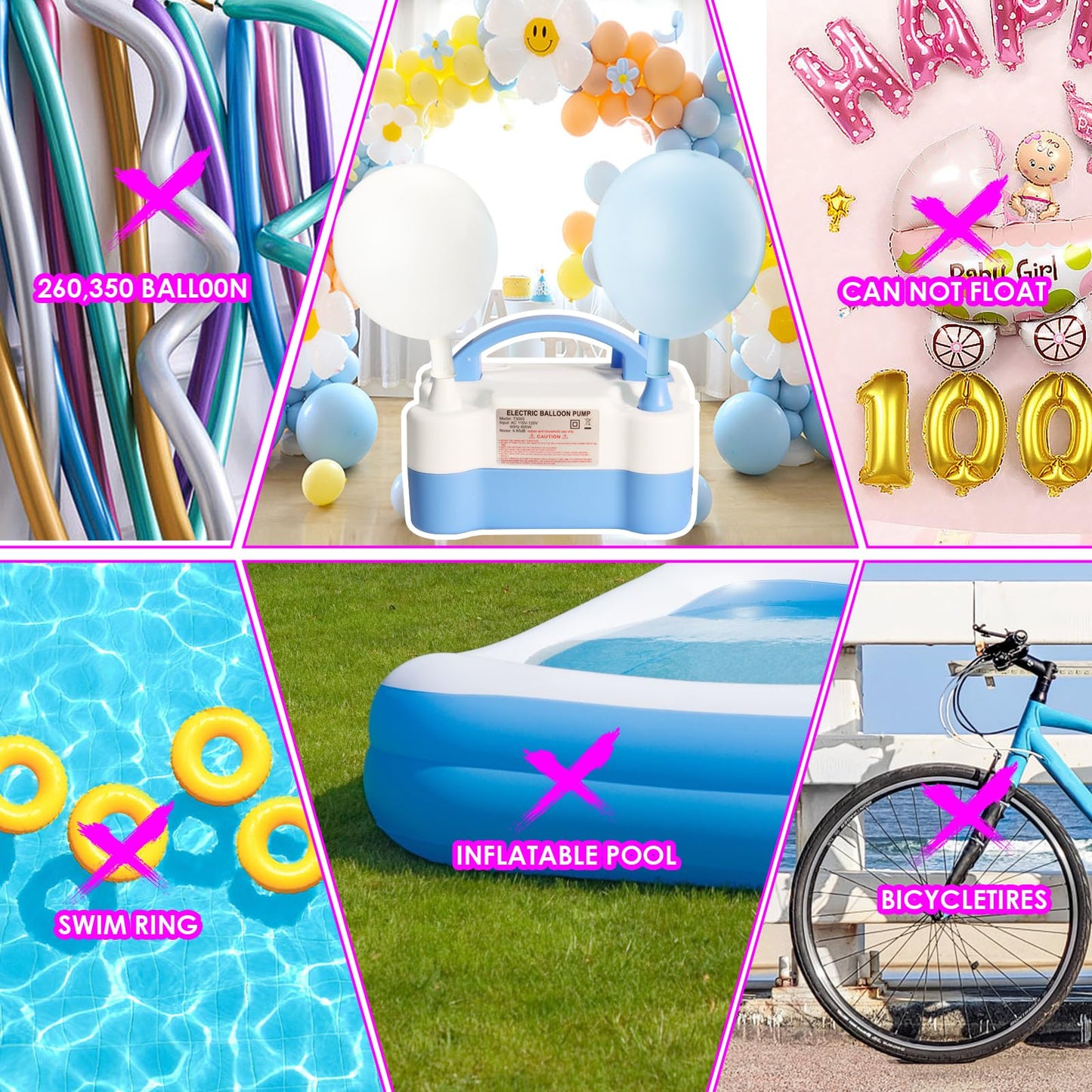 Balloon Pump Electric, Portable Automatic Dual Nozzle Inflator 110V 600W with Tying Tools for Birthday Gender Reveal Baby Shower Balloons Party Decorations