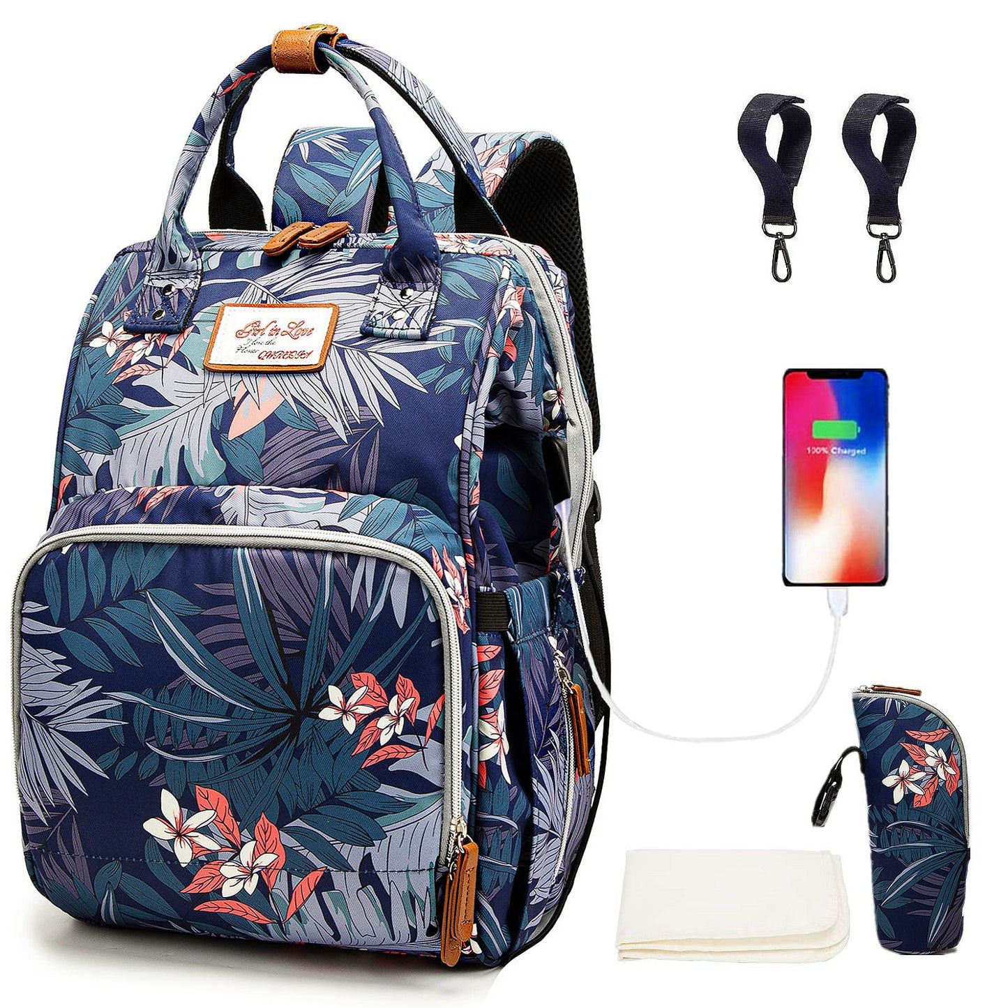 Diaper Bag Backpack for Dad and Mom with USB Charging Port Stroller Straps and Insulated Pocket,army military Travel Nappy Backpack for Daddy/Mommy (Black)
