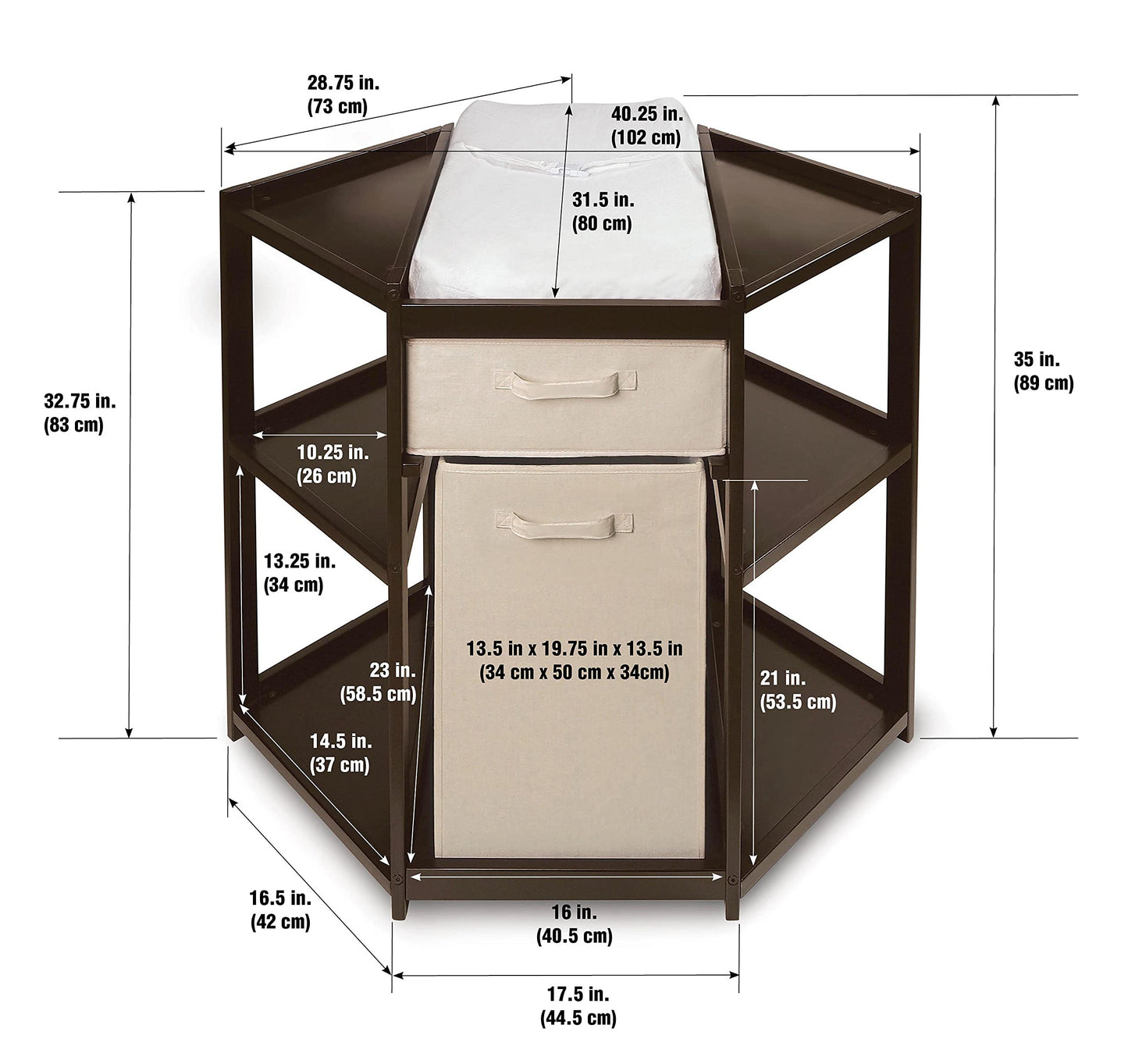 Badger Basket Diaper Corner Baby Changing Table – Space-Saving White Nursery Station with Hamper, Basket & Changing Pad