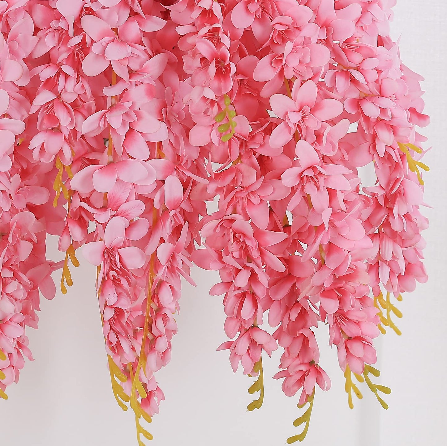 Duovlo Silk Wisteria Flower Artificial 2.13 Feet Hanging Wisteria Vine Fake Flower Bush String Home Party Wedding Decoration,Pack of 4 (Pink)