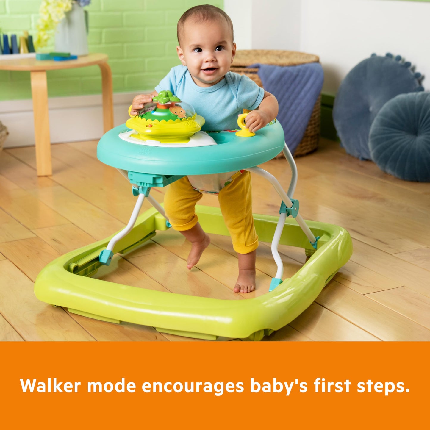 Bright Starts JuneBerry Walk-A-Bout Baby Walker and Entertainer, Removeable Floor Toy, with Easy Fold Frame for Storage, Ages 6 Months +