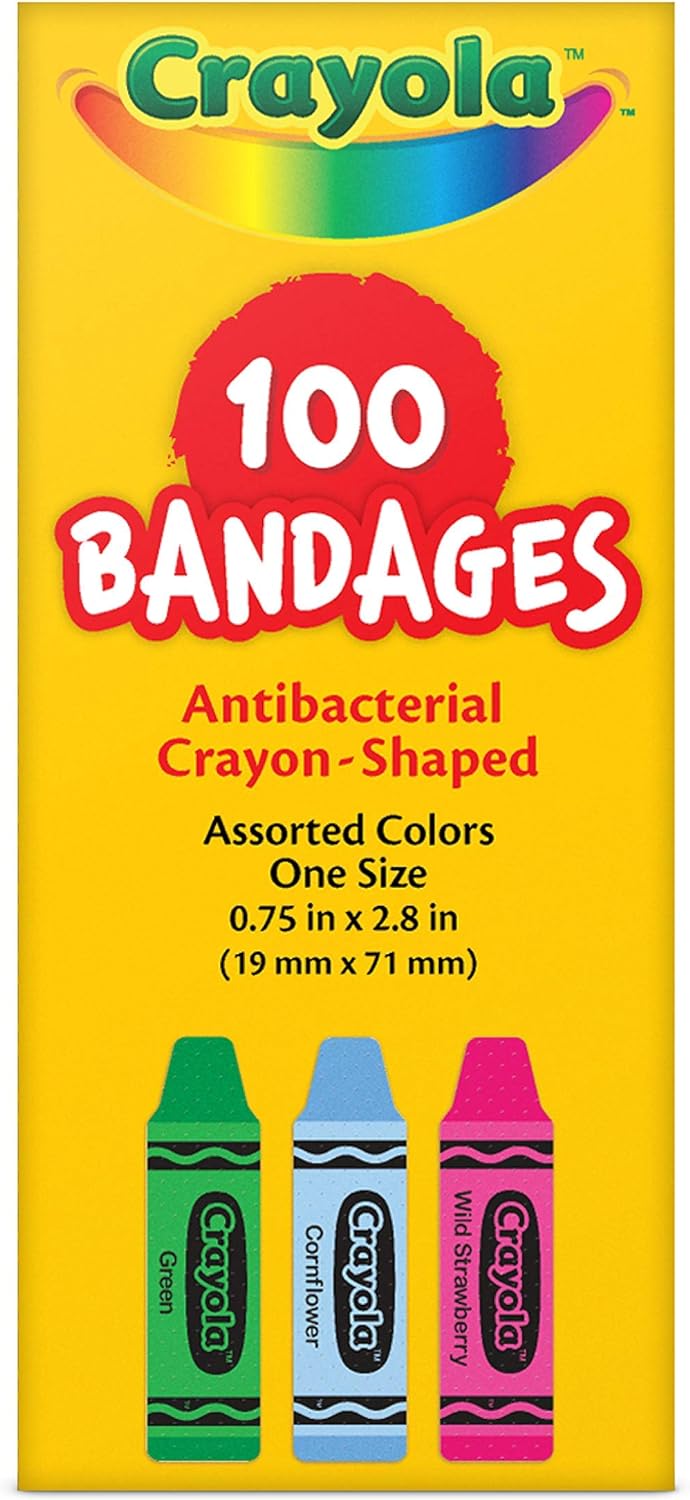 Crayola Shaped Kids Bandages, 100 CT | Great for Birthdays, Party Supplies, Stickers, Stocking Stuffer or White Elephant Gift | Adhesive Bandages for Minor Cuts, Scrapes, & Burns