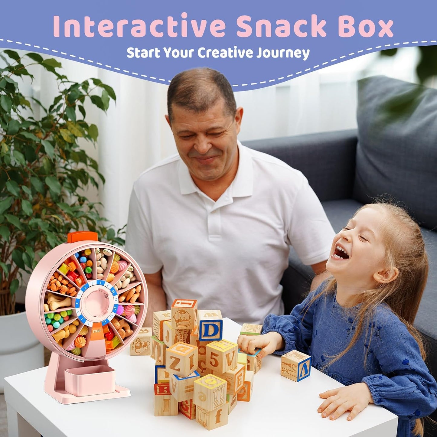 Zoksi Fun and Healthy Snack Dispenser for Children, Daily Snack Organizer for Nuts, Candy - Desk Stand Snack Box for Kids with Portion Control, Interactive Design, BPA-Free (Pink)