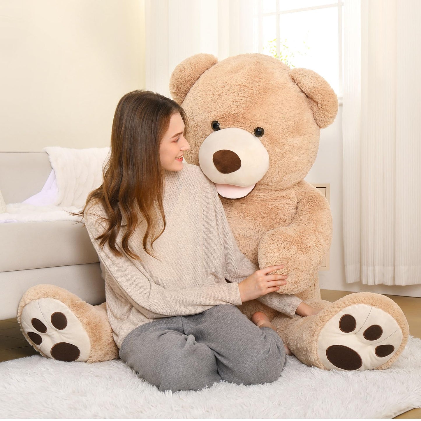 MorisMos Smile Giant Teddy Bear, 51inch Large Stuffed Bears with Big Footprints, Big Stuffed Animals Cuddly Plush Gifts for Girlfriends, Boyfriend, Dark Brown