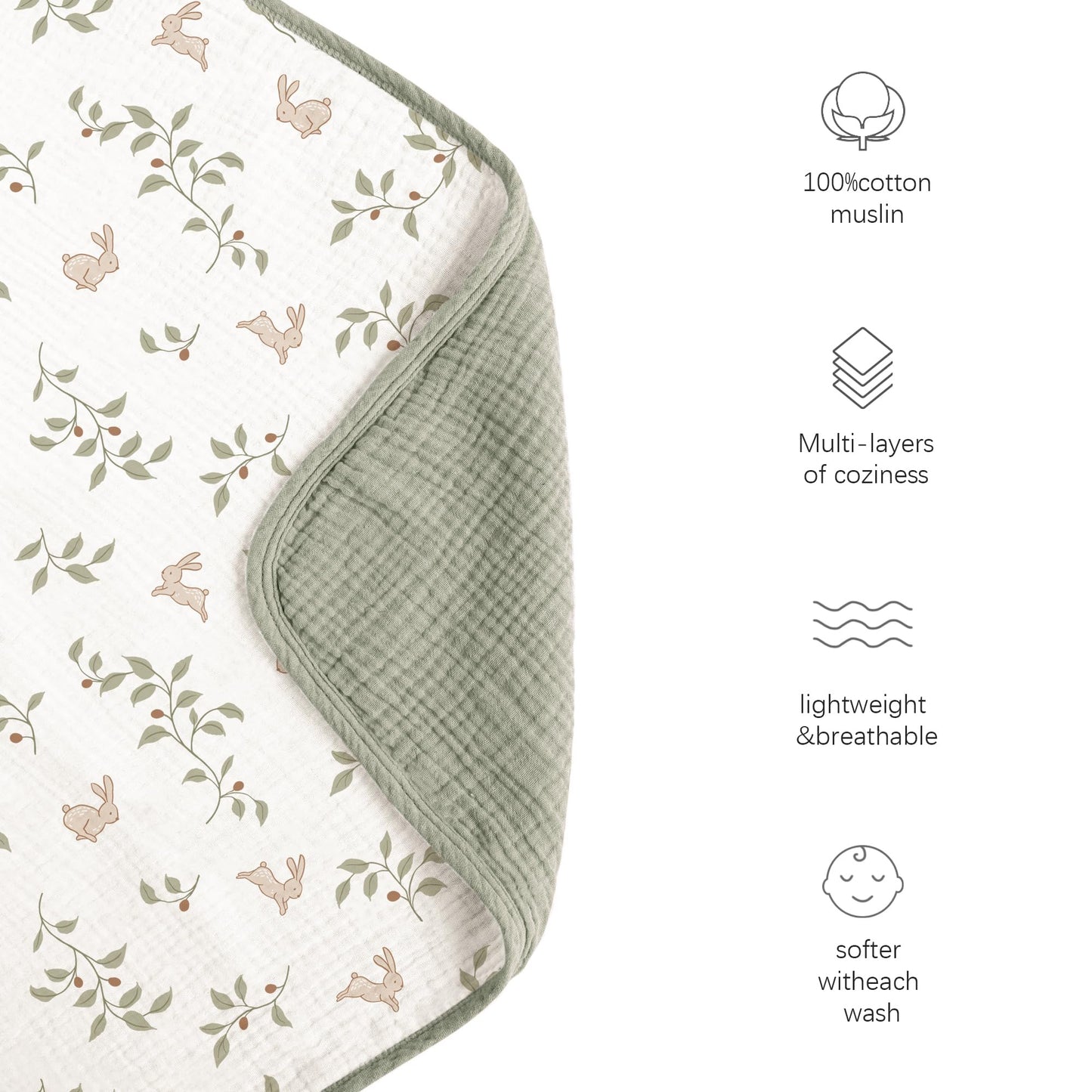 Konssy Muslin Baby Blankets for Girls Boys, 100% Cotton Crib Blanket for Infant Toddler, Super Soft and Lightweight Nursery Swaddling Wrap 40"x36" (Floral)