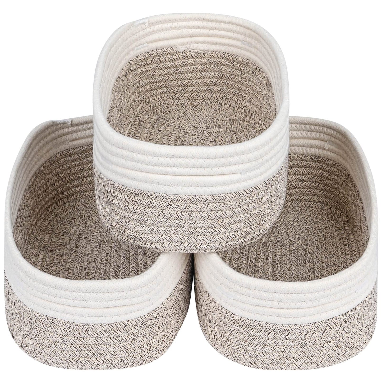 CubesLand Off White Small Storage Baskets for Shelves, Closet Organization Storage Bins Empty Gift Basket Baby Nursery Woven Baskets for Organizing, Rectangular Clothes Closet Shelves Baskets 3 Packs
