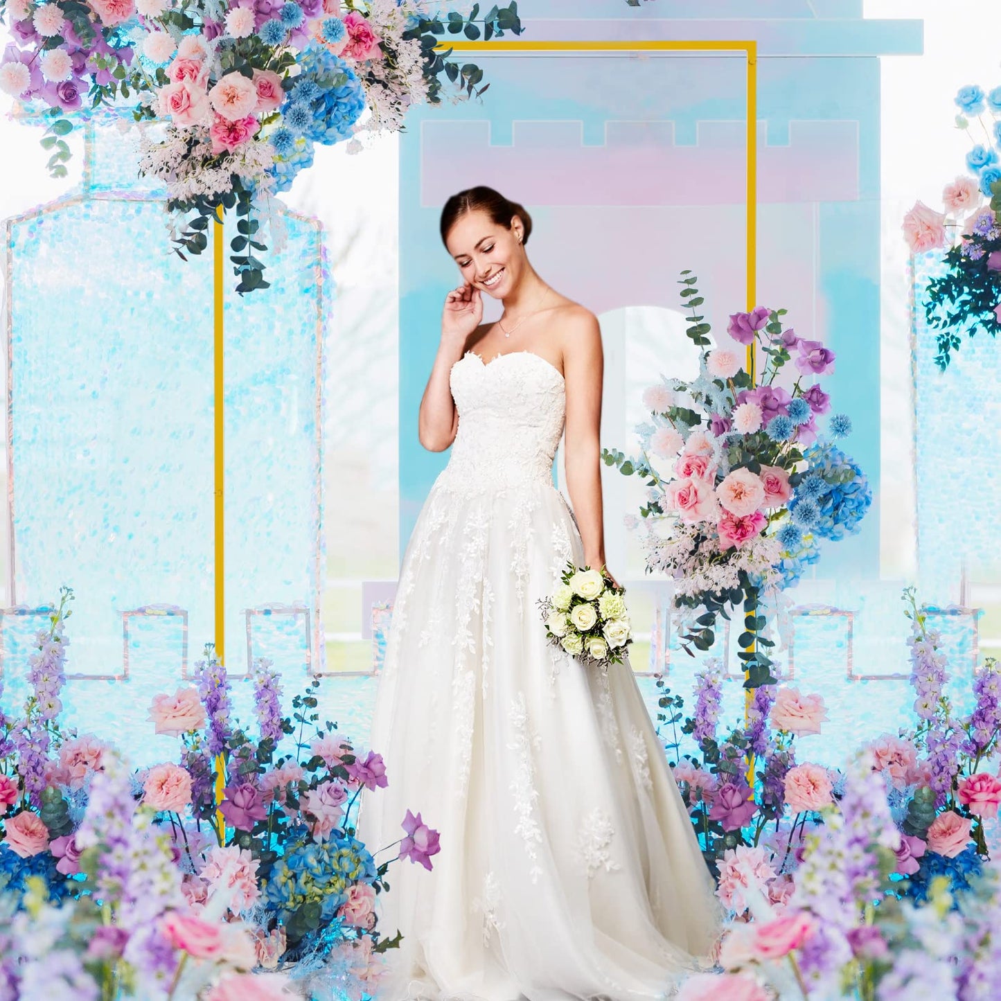 Wokceer Wedding Arch Backdrop Stand Square 6.6FTx6.6FT Gold Metal Balloon Arch Stand Garden Arbor Backdrop Frame for Wedding Birthday Party Baby Shower Photo Booth Background Decoration