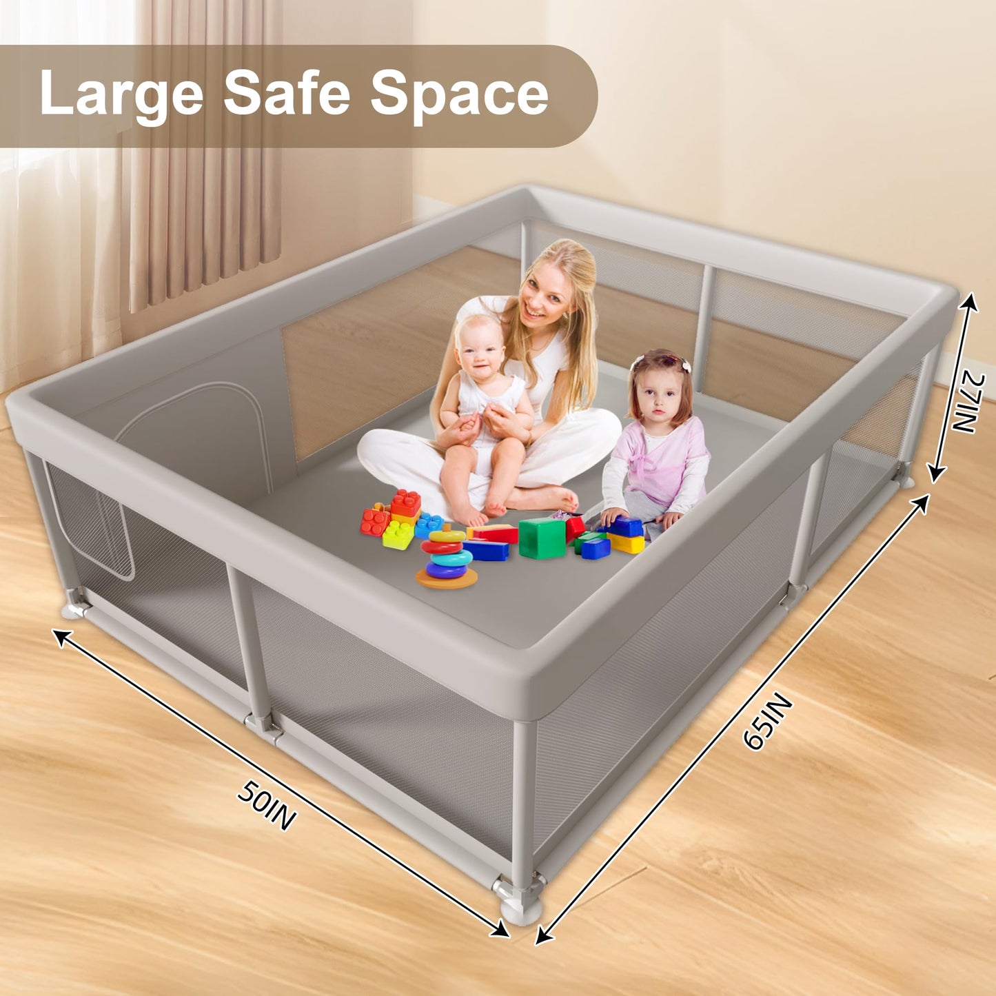 Baby Playpen 50x50 Inch, Play Pens for Babies and Toddlers Baby Fence Baby Play Yards for Indoor & Outdoor with Breathable Mesh Anti-Fall Playpen