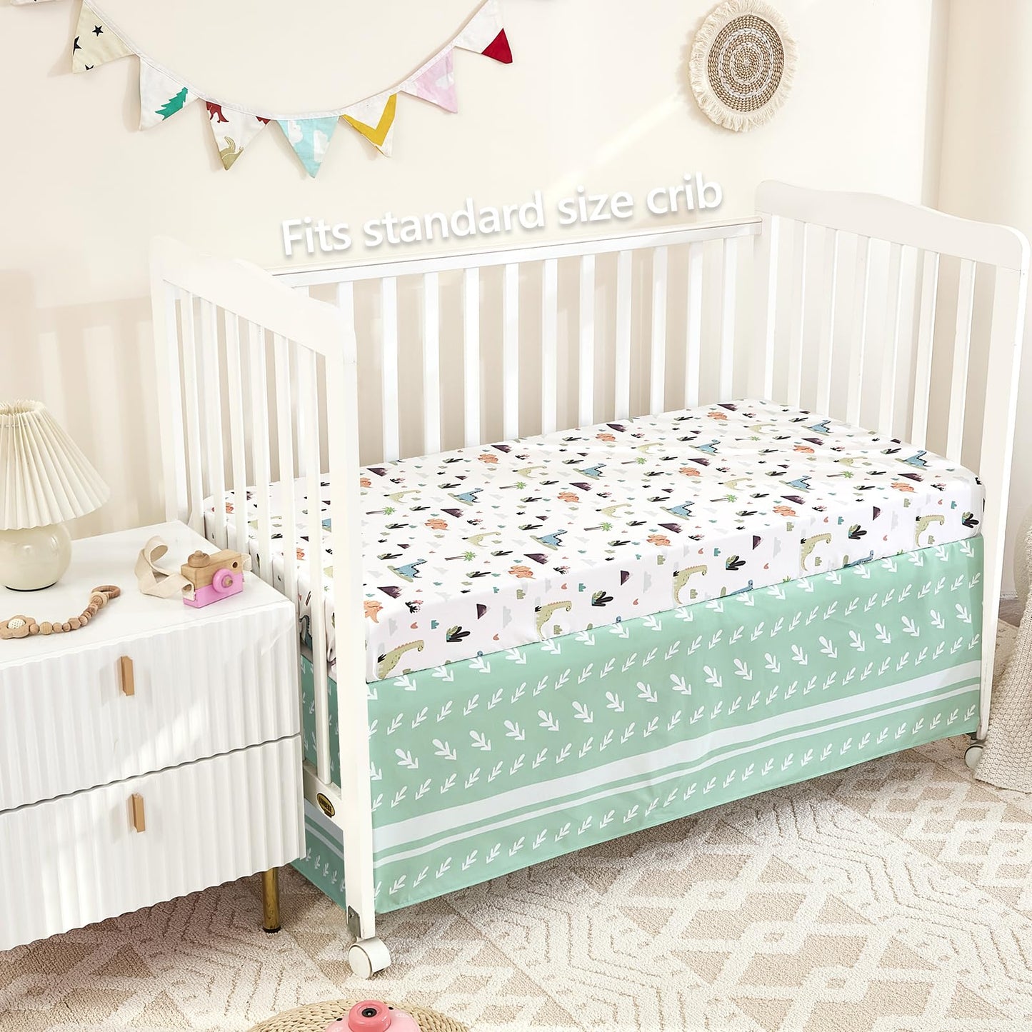3-Piece Crib Sets for Boys - Ultra Soft Baby Boy Crib Bedding Set Includes Crib Comforter, Sheet & Skirt (Dinosaur)