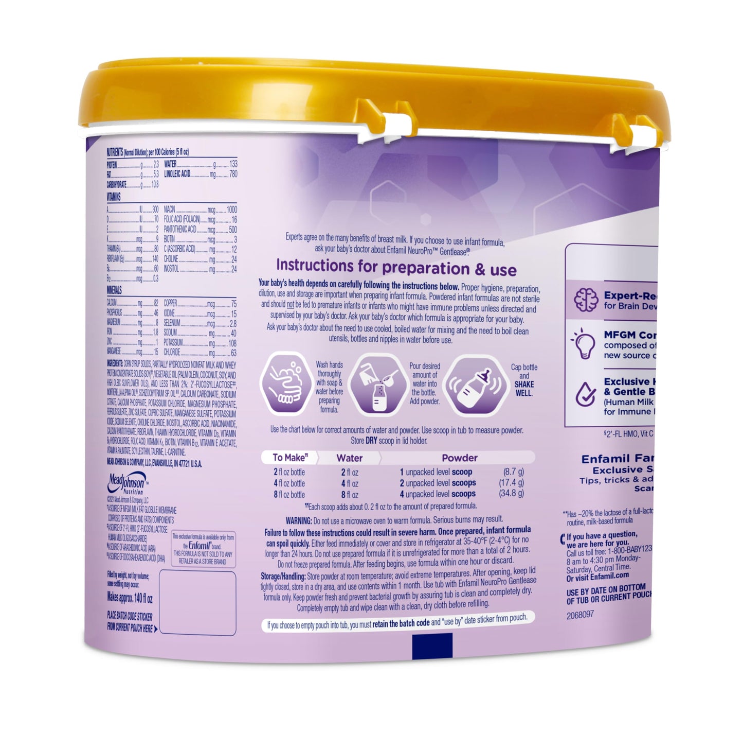 Enfamil NeuroPro Gentlease Baby Formula, Brain Building DHA, HuMO6 Immune Blend, Designed to Reduce Fussiness, Crying, Gas & Spit-up in 24 Hrs, has Prebiotics to Promote Softer Stools, Reusable Tub, 19.5 Oz