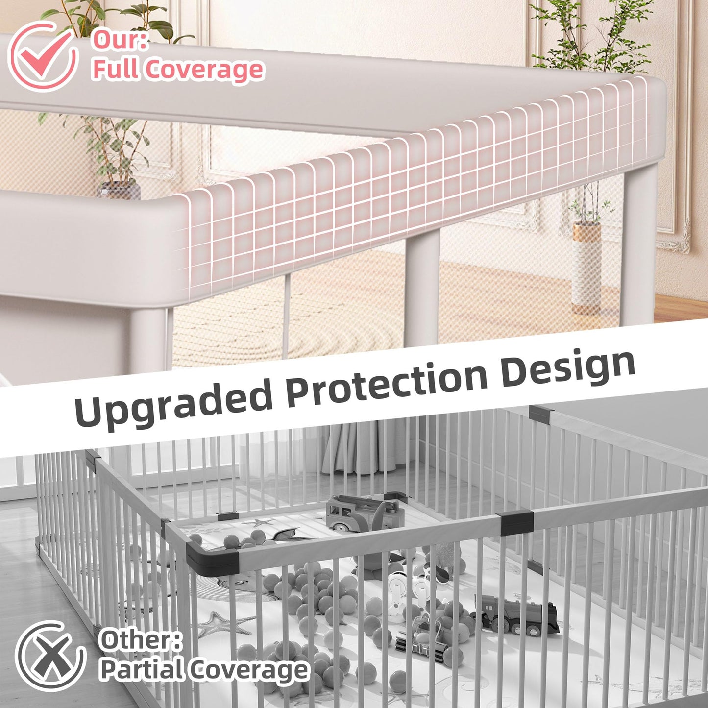 Baby Playpen 50x50 Inch, Play Pens for Babies and Toddlers Baby Fence Baby Play Yards for Indoor & Outdoor with Breathable Mesh Anti-Fall Playpen