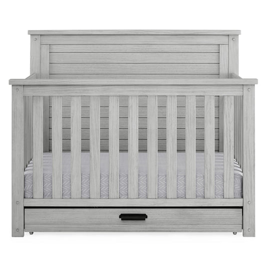 Delta Children Simmons Kids Caden 6-in-1 Convertible Crib with Trundle Drawer, Greenguard Gold Certified, Rustic Mist
