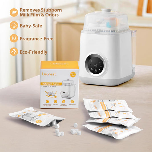150Pcs Bottle Washer Tablets for Baby Bottle Washer, Detergent Tablets Compatible with Momcozy, Baby Brezza, Grownsy Bottle Washers, Safe & Residue Milk Free